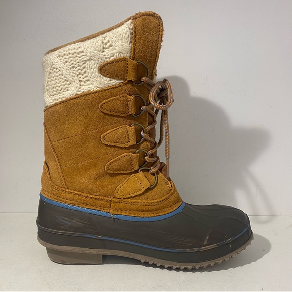 Khombu Women's Boot Size 6 Tan Winter Leather Lace Up Lug Mid Calf Duck Rain - Picture 3 of 10